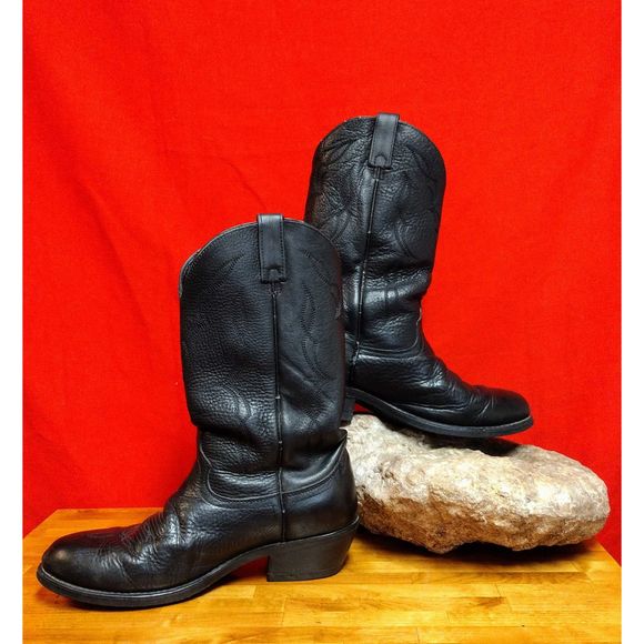 SOLD- Vintage Black Leather Cowboy Boots - Picture 3 of 15